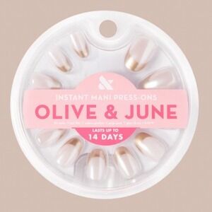 Olive & June Instant Mani Press-On Nails Gold Glimmer French Oval Medium 42ct